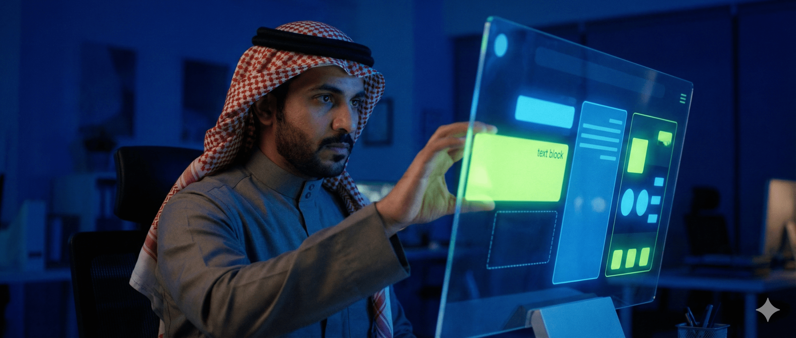 كاتب تجربة مستخدم سعودي يعمل بتركيز لصياغة رسالة توجه المستخدم.